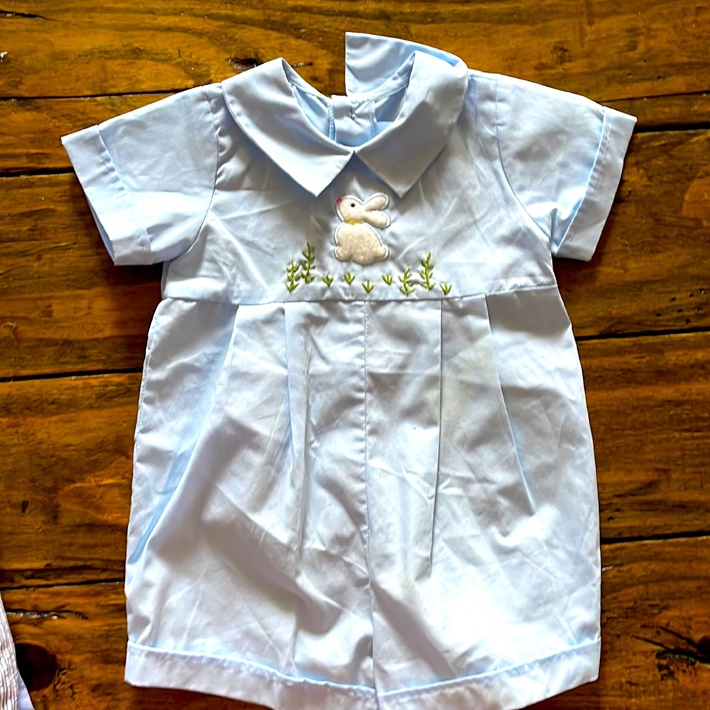 Smocked romper for Easter little boys 12 months